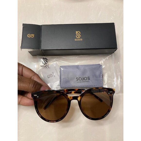 🆕SOJOS Womens Dark Brown Classic Round Retro Vintage Large Frame Sunglasses - Picture 1 of 7